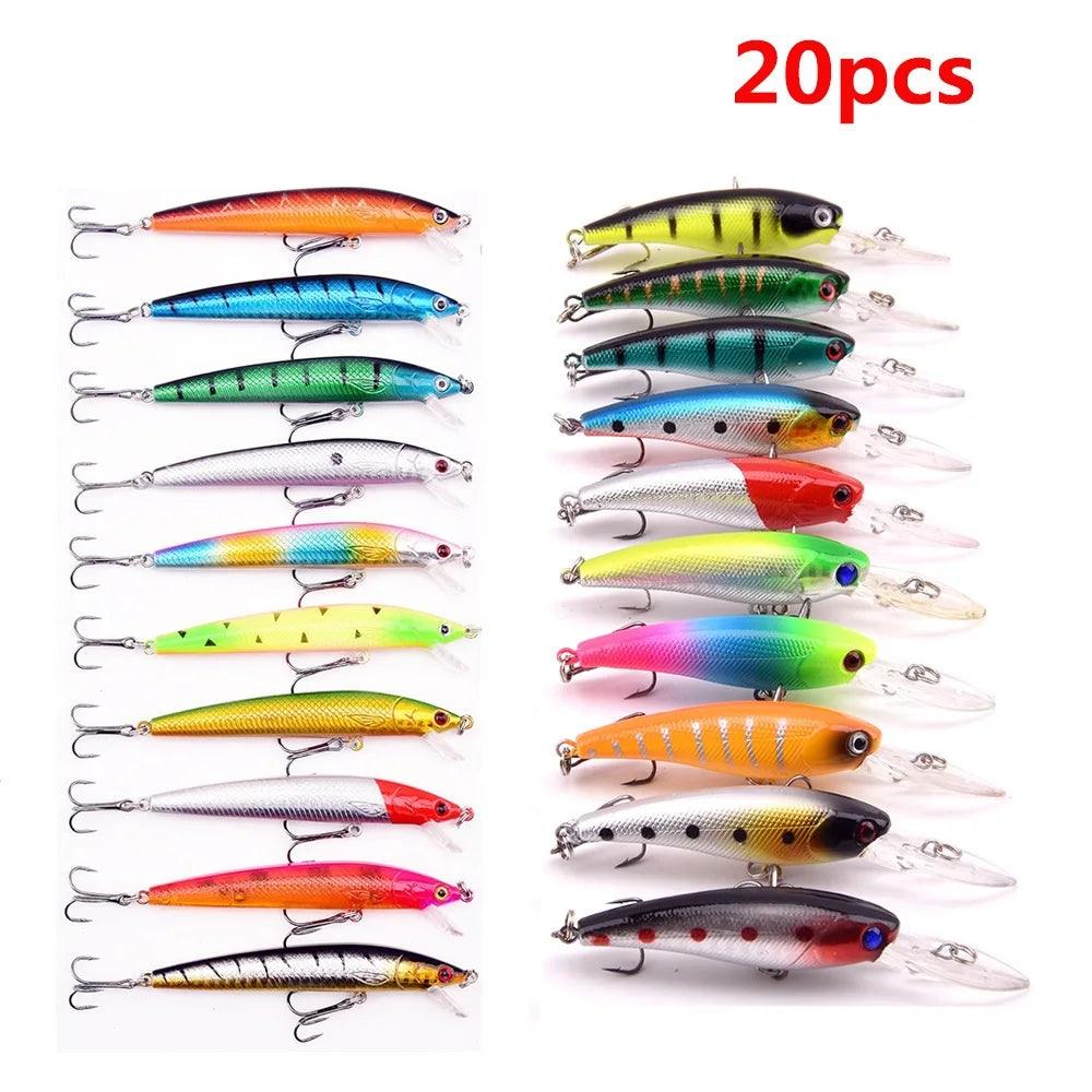 Conjunto Sortido de Iscas para Pesca - Mini Minnow Flutuante, Crankbait, Wobblers Artificiais e Iscas Biónicas em Várias Cores