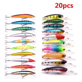 Conjunto Sortido de Iscas para Pesca - Mini Minnow Flutuante, Crankbait, Wobblers Artificiais e Iscas Biónicas em Várias Cores