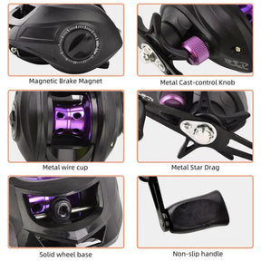 Carretilha de Pesca 7.2:1 - Alta Velocidade, 8kg Max Arraste, 12+1 BB, Freio Magnético