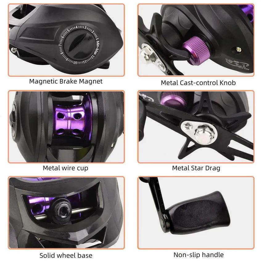 Carretilha de Pesca 7.2:1 - Alta Velocidade, 8kg Max Arraste, 12+1 BB, Freio Magnético