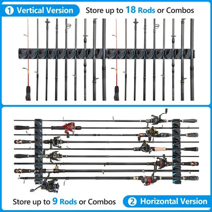 Suporte de Pesca Vertical para Parede - Suporte para Varas que acomoda até 9 varas ou conjuntos.