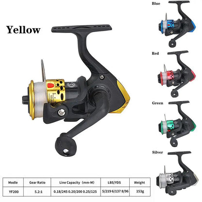 Molinete de Pesca Portátil Ultra Leve com Linha de 60m – Engrenagem 5.2:1 para Ação Rápida e Precisa!