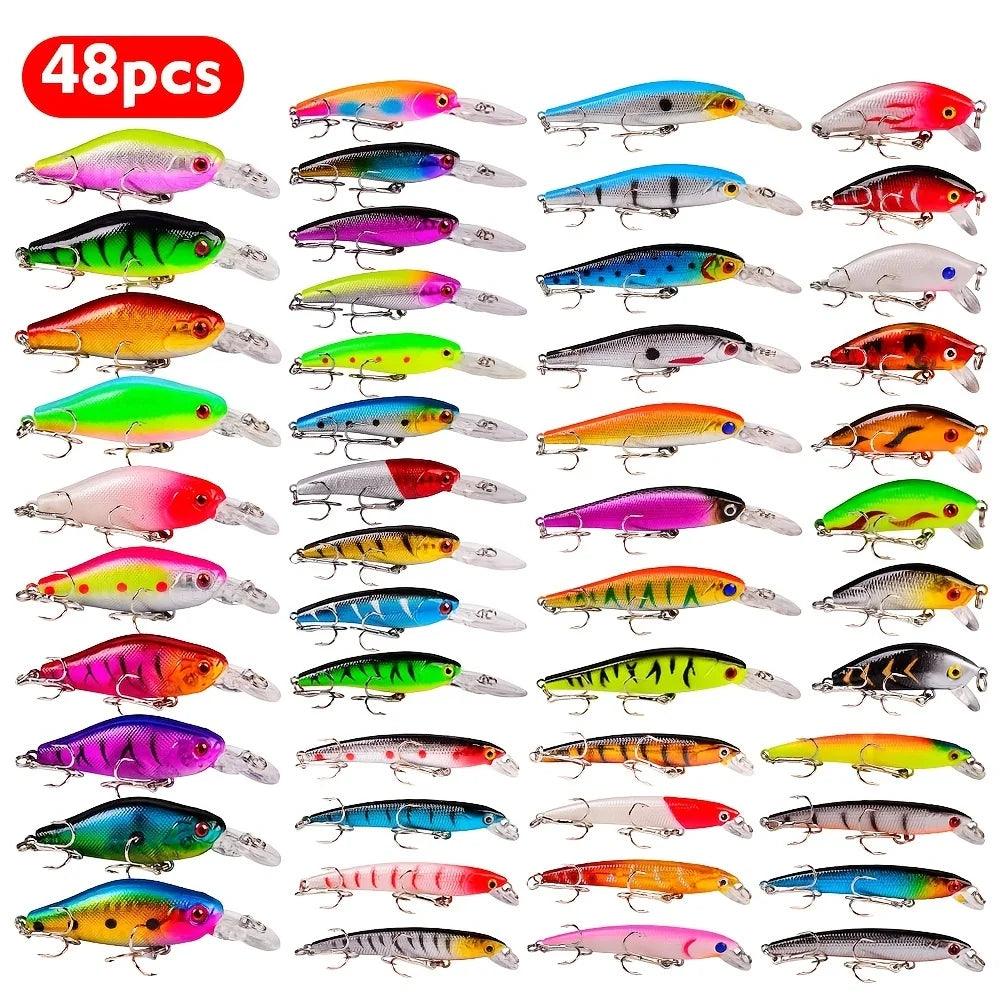 Conjunto Sortido de Iscas para Pesca - Mini Minnow Flutuante, Crankbait, Wobblers Artificiais e Iscas Biónicas em Várias Cores