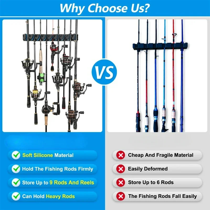 Suporte de Pesca Vertical para Parede - Suporte para Varas que acomoda até 9 varas ou conjuntos.