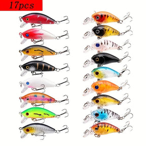 Conjunto Sortido de Iscas para Pesca - Mini Minnow Flutuante, Crankbait, Wobblers Artificiais e Iscas Biónicas em Várias Cores