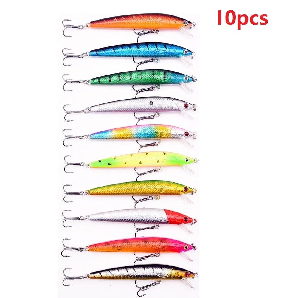 Conjunto Sortido de Iscas para Pesca - Mini Minnow Flutuante, Crankbait, Wobblers Artificiais e Iscas Biónicas em Várias Cores