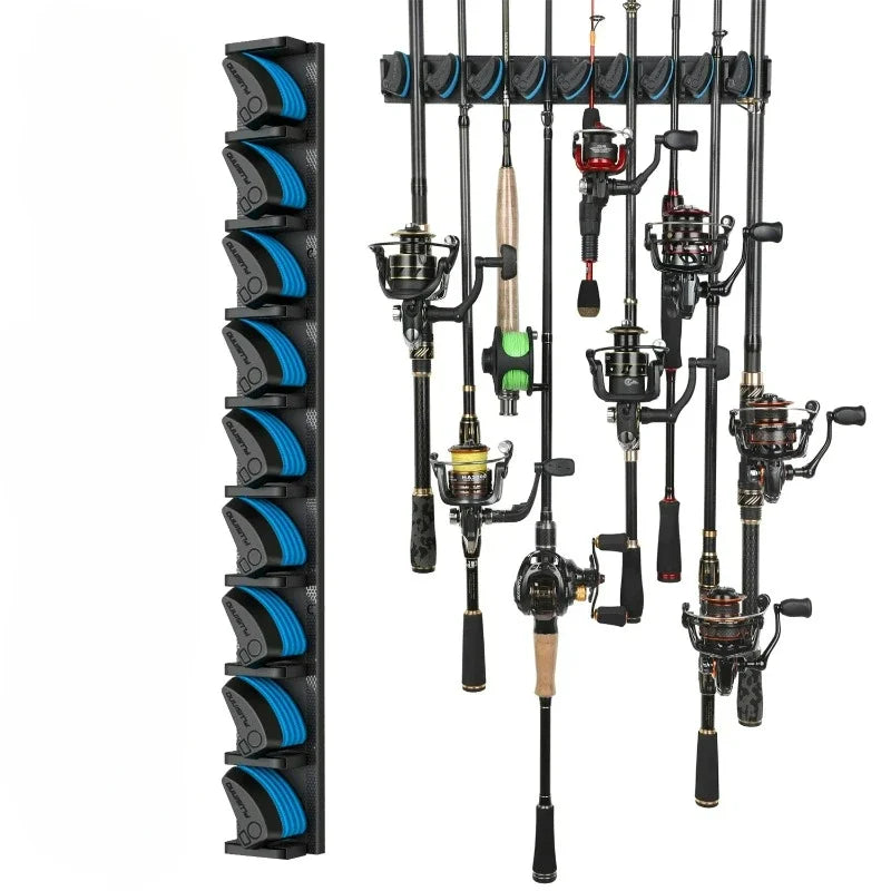 Suporte de Pesca Vertical para Parede - Suporte para Varas que acomoda até 9 varas ou conjuntos.