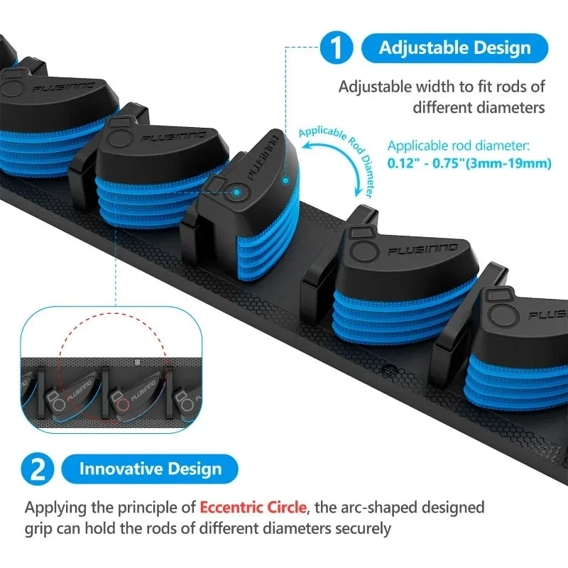 Suporte de Pesca Vertical para Parede - Suporte para Varas que acomoda até 9 varas ou conjuntos.