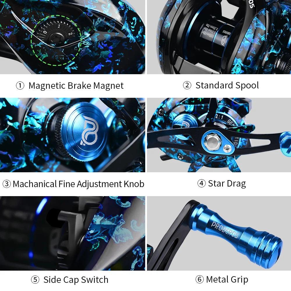 Carretilha PROBEROS 7.2:1 - Máxima Precisão e Força com Freio Magnético e Drag de 8kg