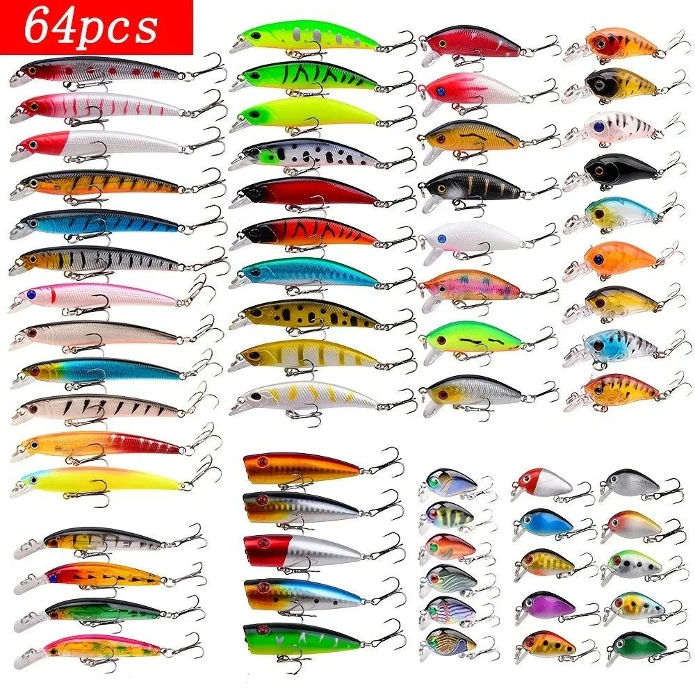 Conjunto Sortido de Iscas para Pesca - Mini Minnow Flutuante, Crankbait, Wobblers Artificiais e Iscas Biónicas em Várias Cores