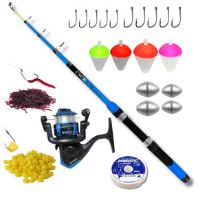 Kit De Pesca Completo 1 Vara Telescópica 12 Lbs + 1 Molinete Com Linha - Acessórios Iscas, Anzóis, Chumbadas